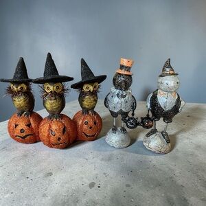 Halloween Owl & Ghost Figurine Set - Orange, Black, White